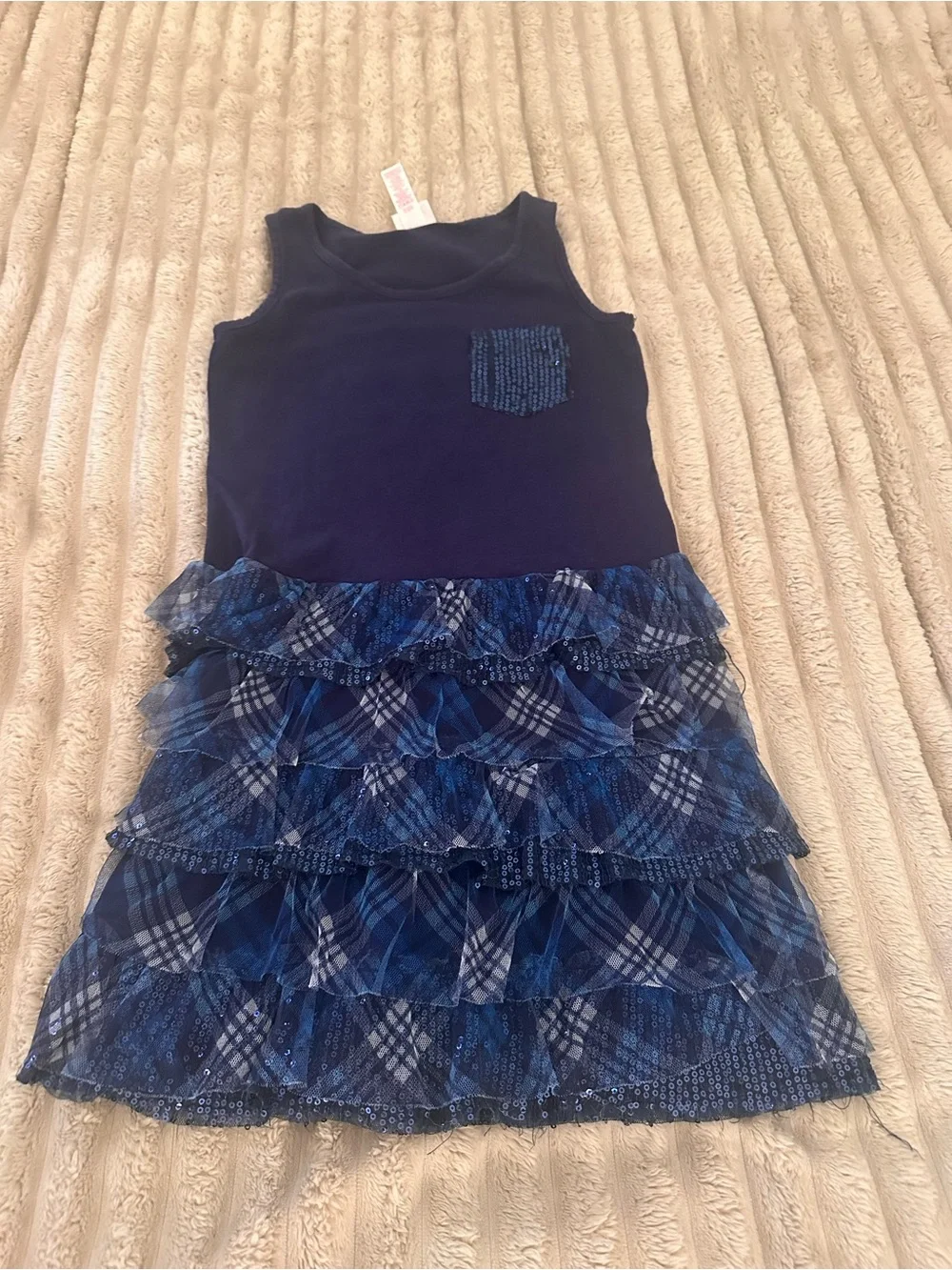Justice Navy Blue Tiered Ruffle Plaid Dress